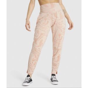 Gymshark GS Power Bottoms Light Pink Marble Print Gym Pants Joggers High Waist S